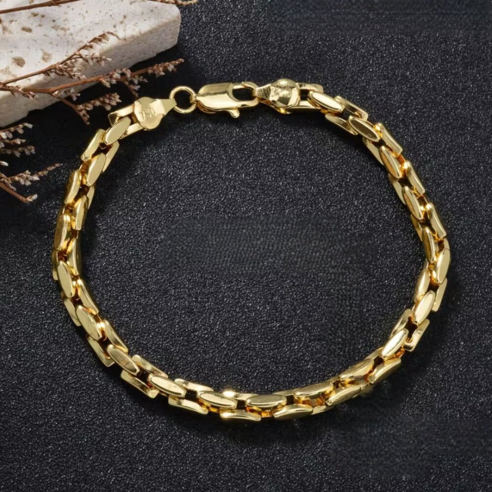 8" Mens 18K Gold Chain Link Style Bracelet Guys New 18 K Silver Stamped Jewelry